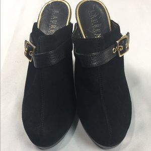 Lauren Ralph Lauren mule wedge black gold hardware